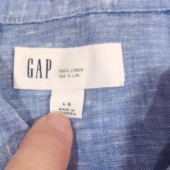 Gap 100% Linen Blue Button-Up Shirt Boyfriend Shirt - Picture 7 of 8